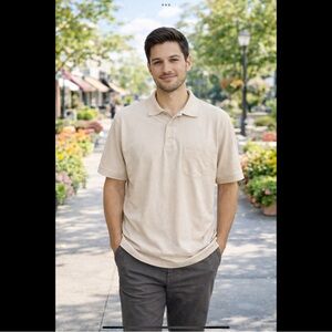 Tiger Hill Beige Polo Shirt Men’s Short Sleeve Golf Casual Top New
